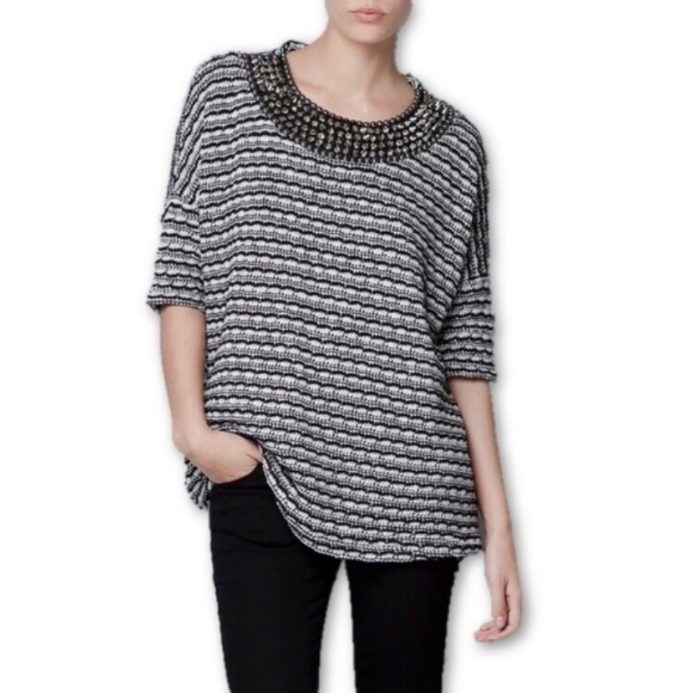 ZARA trafaluc studded spiked collar knit blouse